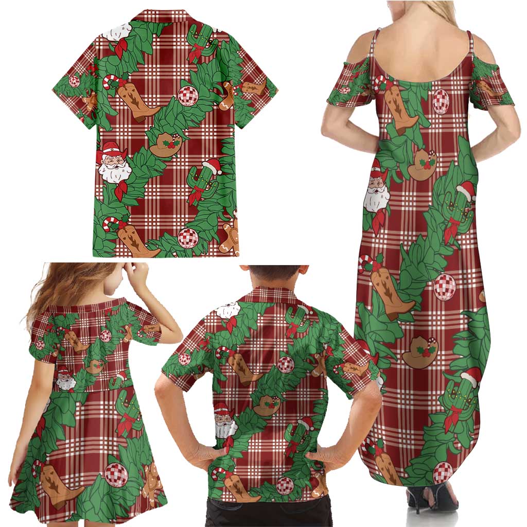 Red Palaka Hawaii Cowboy Christmas Family Matching Summer Maxi Dress and Hawaiian Shirt Paniolo Mix Maile Lei - Polynesian Pride