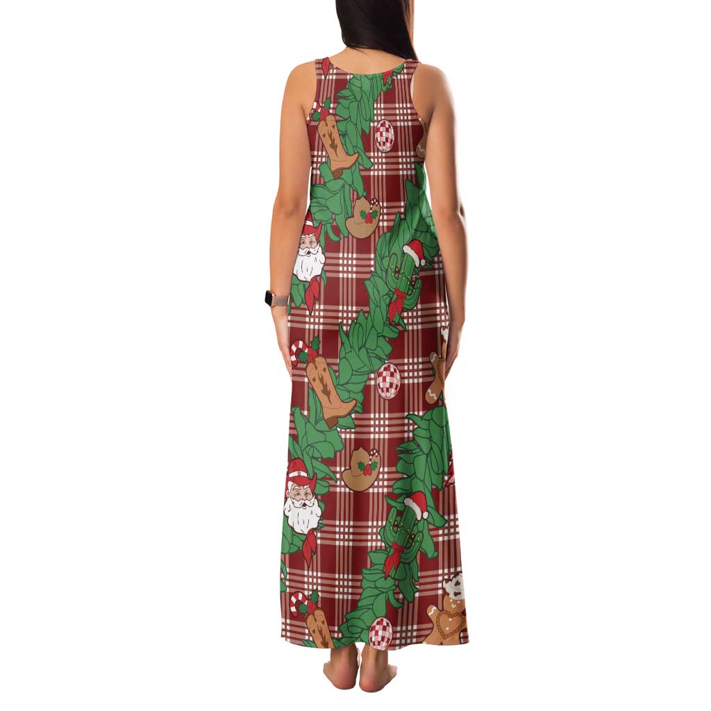 Red Palaka Hawaii Cowboy Christmas Family Matching Tank Maxi Dress and Hawaiian Shirt Paniolo Mix Maile Lei - Polynesian Pride