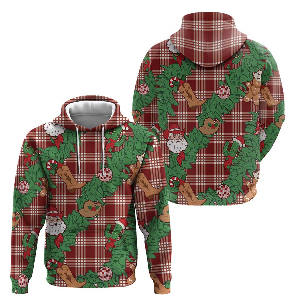 Red Palaka Hawaii Cowboy Christmas Hoodie Paniolo Mix Maile Lei - Polynesian Pride