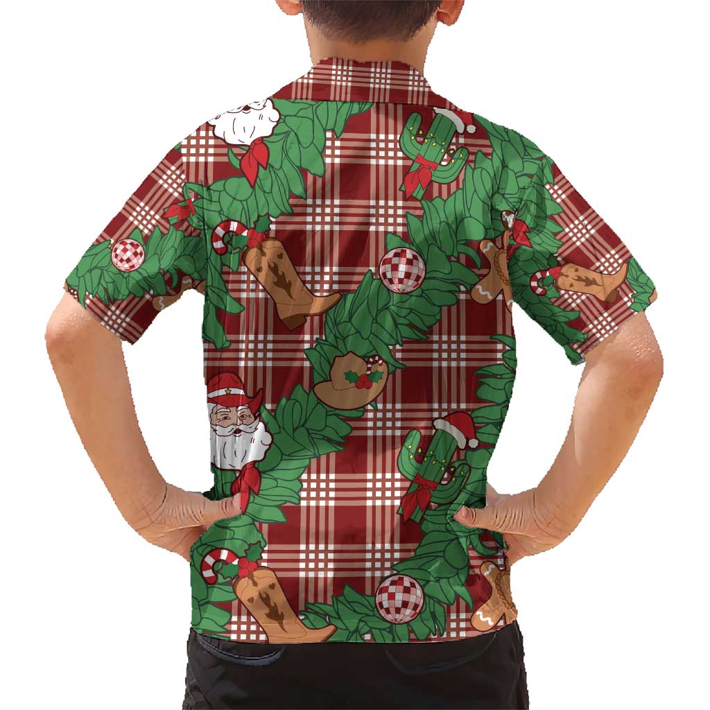 Red Palaka Hawaii Cowboy Christmas Kid Hawaiian Shirt Paniolo Mix Maile Lei - Polynesian Pride