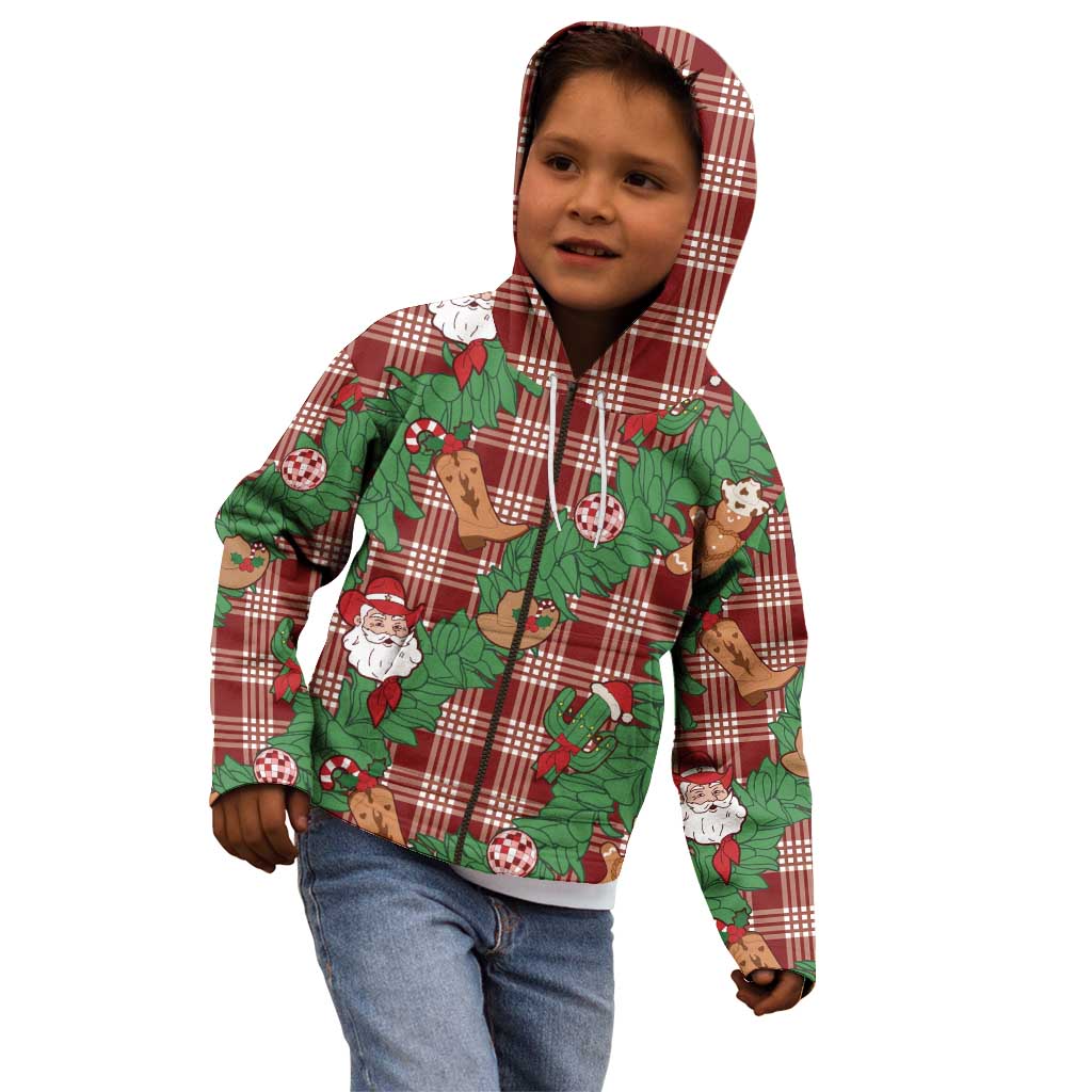 Red Palaka Hawaii Cowboy Christmas Kid Hoodie Paniolo Mix Maile Lei - Polynesian Pride