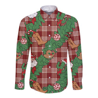 Red Palaka Hawaii Cowboy Christmas Long Sleeve Button Shirt Paniolo Mix Maile Lei - Polynesian Pride