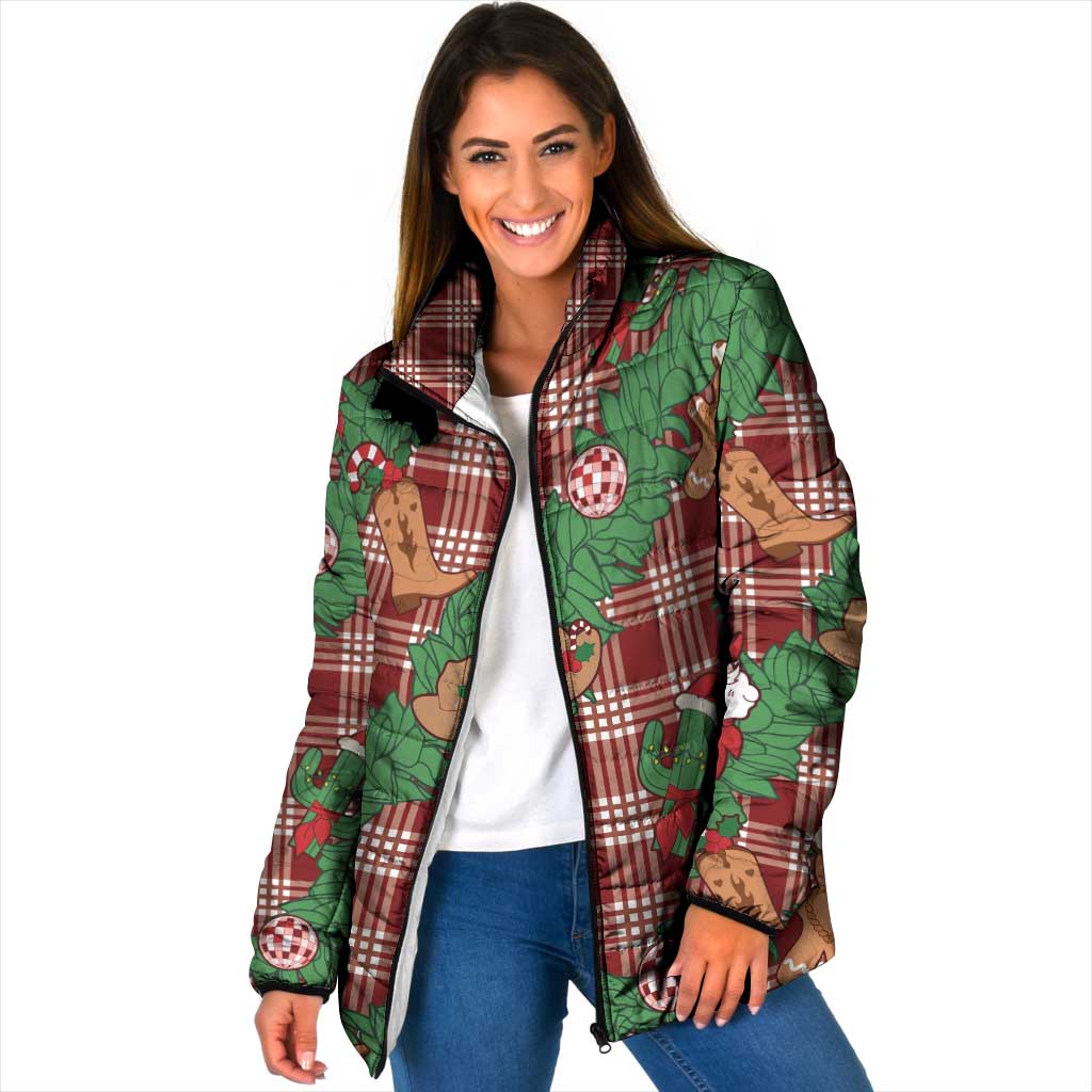 Red Palaka Hawaii Cowboy Christmas Padded Jacket Paniolo Mix Maile Lei - Polynesian Pride