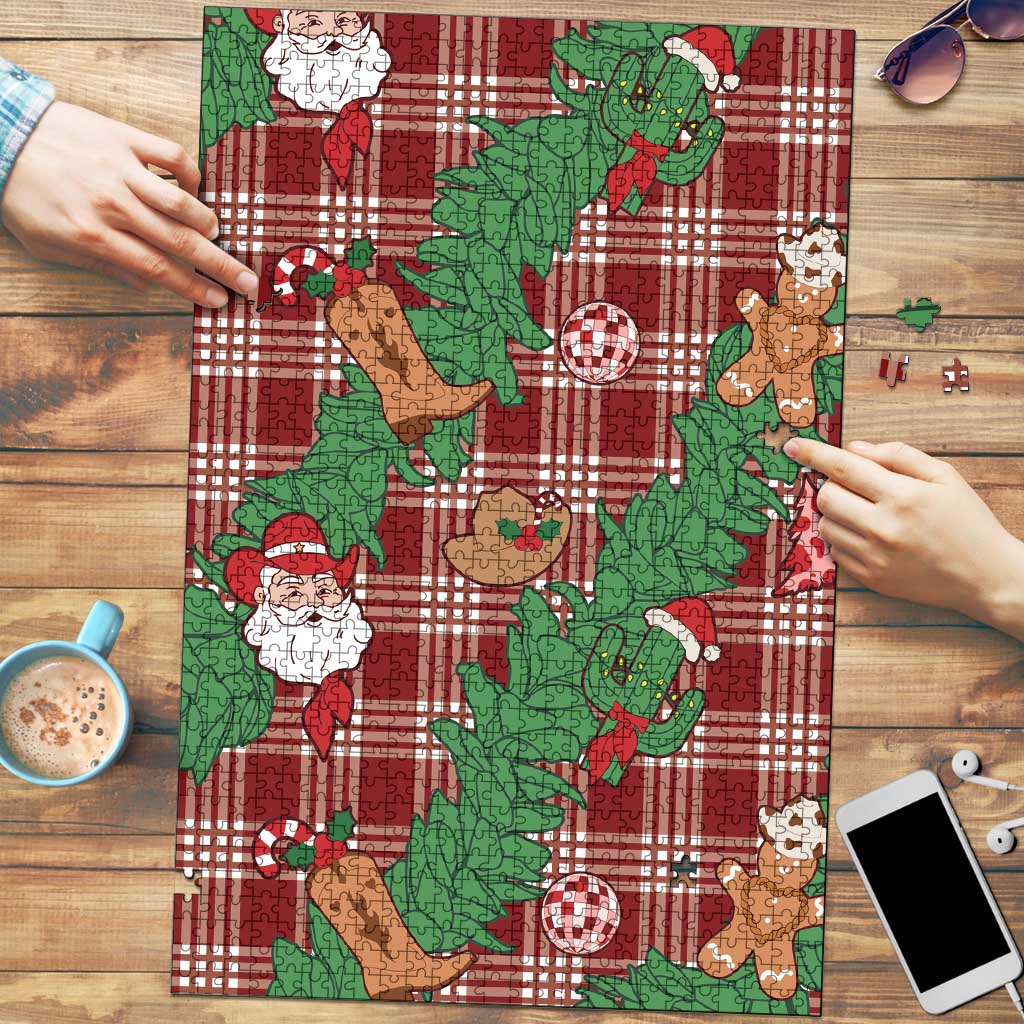 Red Palaka Hawaii Cowboy Christmas Puzzle Paniolo Mix Maile Lei LT7 Red - Polynesian Pride