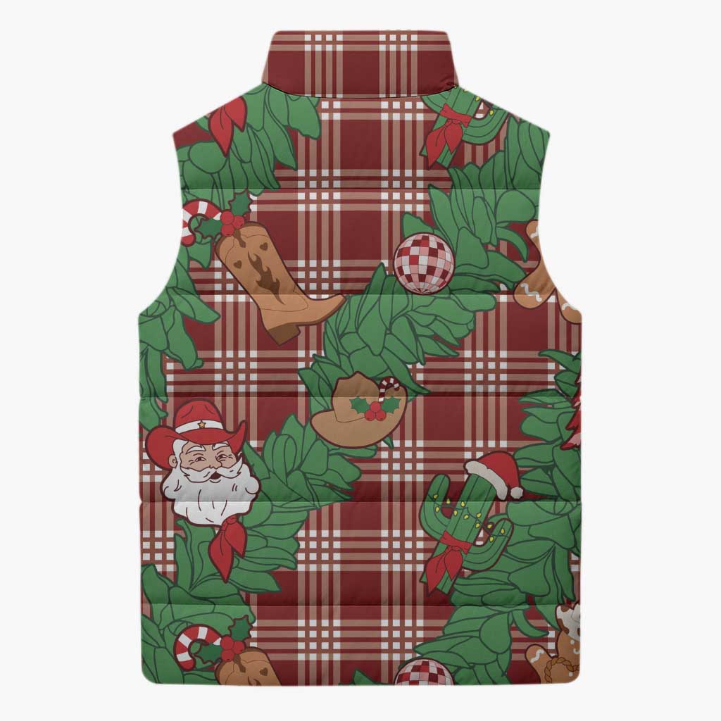 Red Palaka Hawaii Cowboy Christmas Sleeveless Puffer Jacket Paniolo Mix Maile Lei LT7 - Polynesian Pride