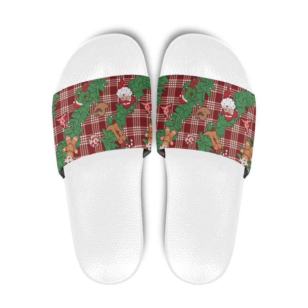 Red Palaka Hawaii Cowboy Christmas Slide Sandals Paniolo Mix Maile Lei LT7 Red - Polynesian Pride