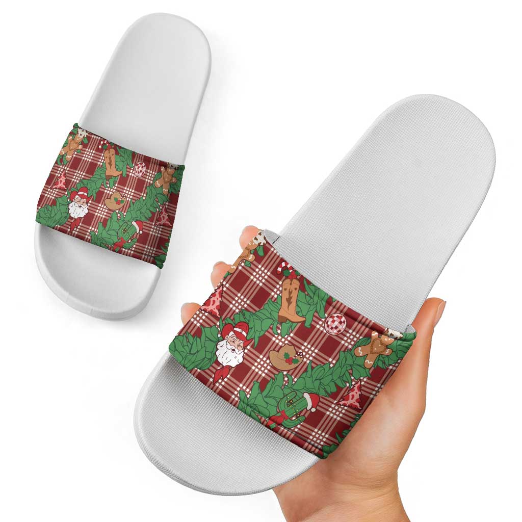 Red Palaka Hawaii Cowboy Christmas Slide Sandals Paniolo Mix Maile Lei LT7 - Polynesian Pride
