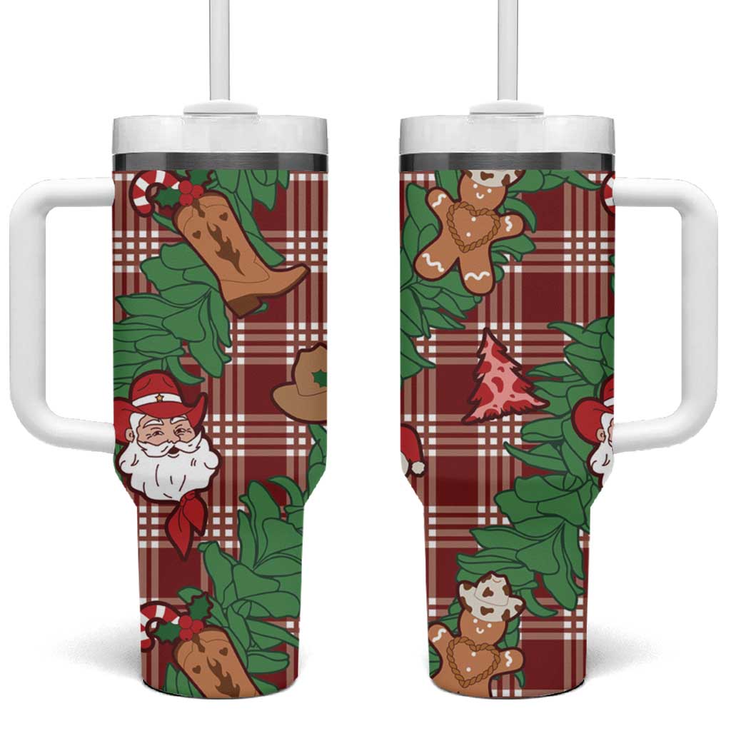 Red Palaka Hawaii Cowboy Christmas Tumbler With Handle Paniolo Mix Maile Lei - Polynesian Pride