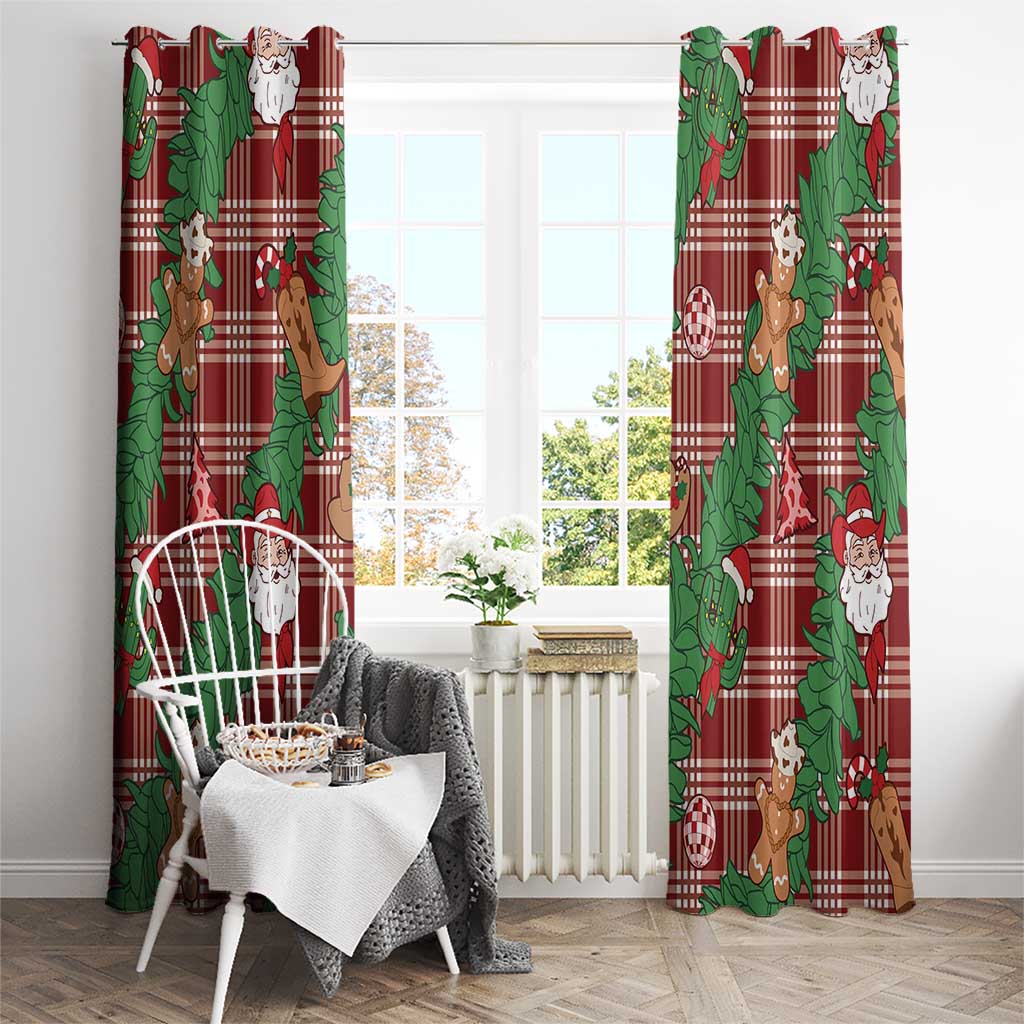Red Palaka Hawaii Cowboy Christmas Window Curtain Paniolo Mix Maile Lei - Polynesian Pride