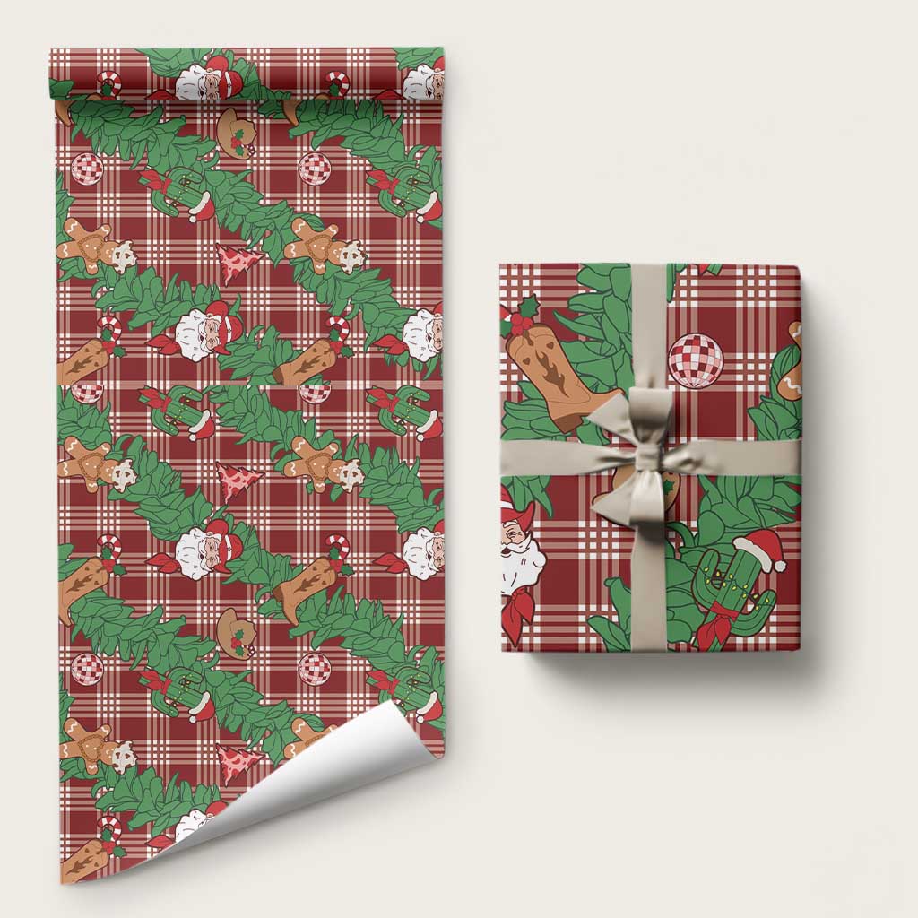 Red Palaka Hawaii Cowboy Christmas Wrapping Paper Paniolo Mix Maile Lei LT7 58" × 23" Red - Polynesian Pride