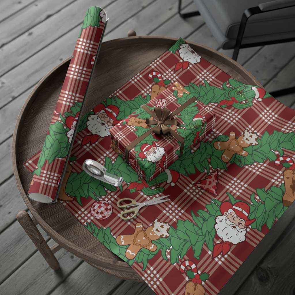 Red Palaka Hawaii Cowboy Christmas Wrapping Paper Paniolo Mix Maile Lei LT7 - Polynesian Pride