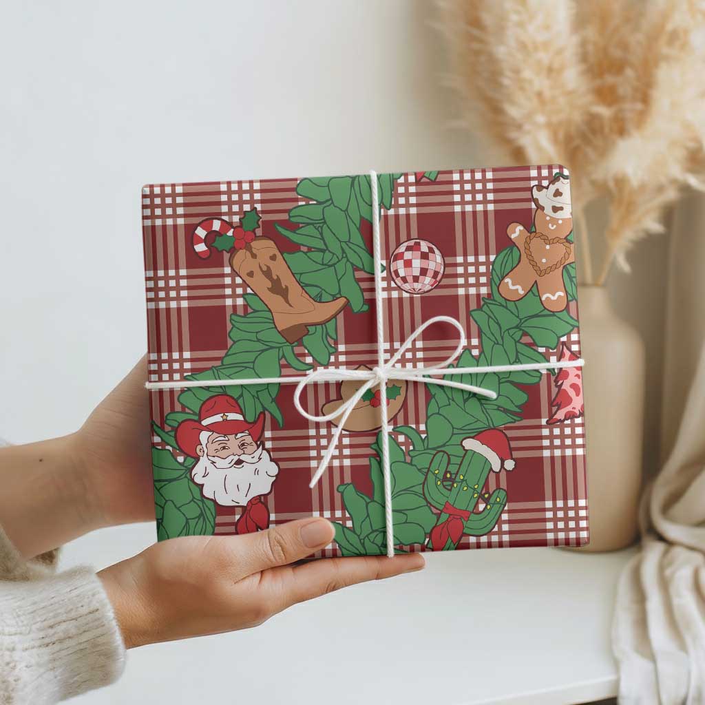 Red Palaka Hawaii Cowboy Christmas Wrapping Paper Paniolo Mix Maile Lei LT7 - Polynesian Pride