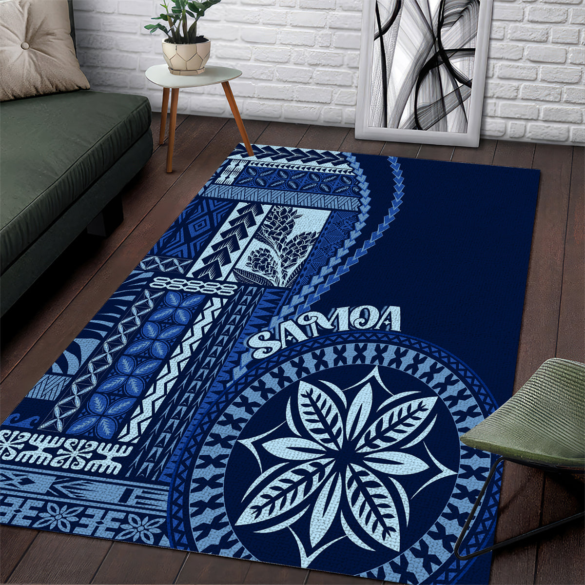 Samoa Siapo Motif Area Rug Classic Style - Bue Ver LT7 Blue - Polynesian Pride