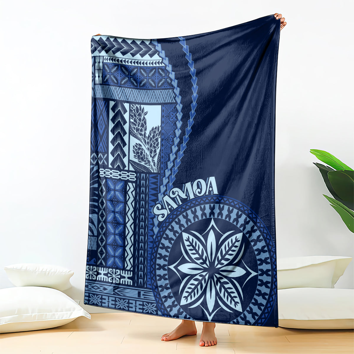 Samoa Siapo Motif Blanket Classic Style - Bue Ver LT7 Blue - Polynesian Pride