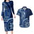 Samoa Siapo Motif Couples Matching Long Sleeve Bodycon Dress and Hawaiian Shirt Classic Style - Bue Ver LT7 Blue - Polynesian Pride