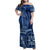 Samoa Siapo Motif Family Matching Off Shoulder Maxi Dress and Hawaiian Shirt Classic Style - Bue Ver LT7 Mom's Dress Blue - Polynesian Pride