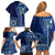 Samoa Siapo Motif Family Matching Off Shoulder Short Dress and Hawaiian Shirt Classic Style - Bue Ver LT7 - Polynesian Pride