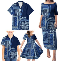 Samoa Siapo Motif Family Matching Puletasi Dress and Hawaiian Shirt Classic Style - Bue Ver LT7 - Polynesian Pride
