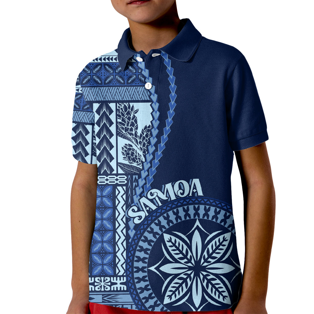 Samoa Siapo Motif Kid Polo Shirt Classic Style - Bue Ver LT7 Kid Blue - Polynesian Pride