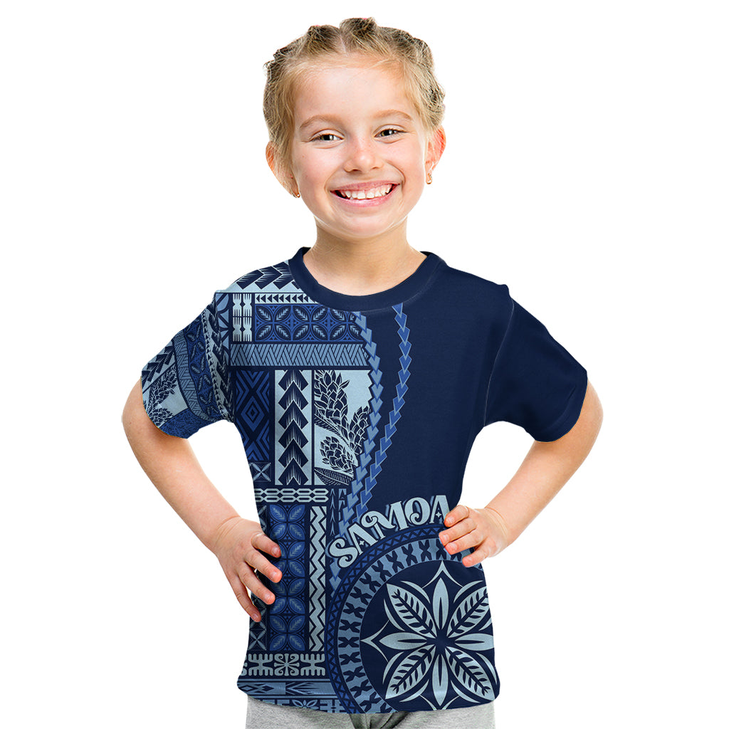 Samoa Siapo Motif Kid T Shirt Classic Style - Bue Ver LT7 Blue - Polynesian Pride