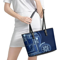 Samoa Siapo Motif Leather Tote Bag Classic Style - Bue Ver LT7 - Polynesian Pride