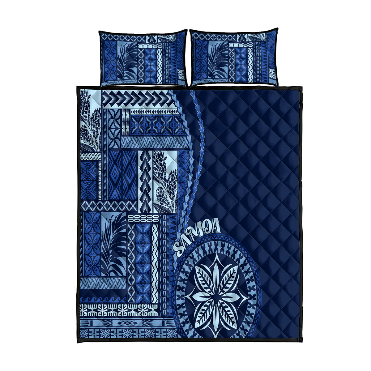 Samoa Siapo Motif Quilt Bed Set Classic Style - Bue Ver LT7 Blue - Polynesian Pride