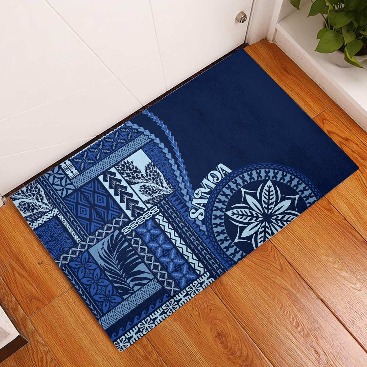 Samoa Siapo Motif Rubber Doormat Classic Style - Bue Ver LT7 Blue - Polynesian Pride