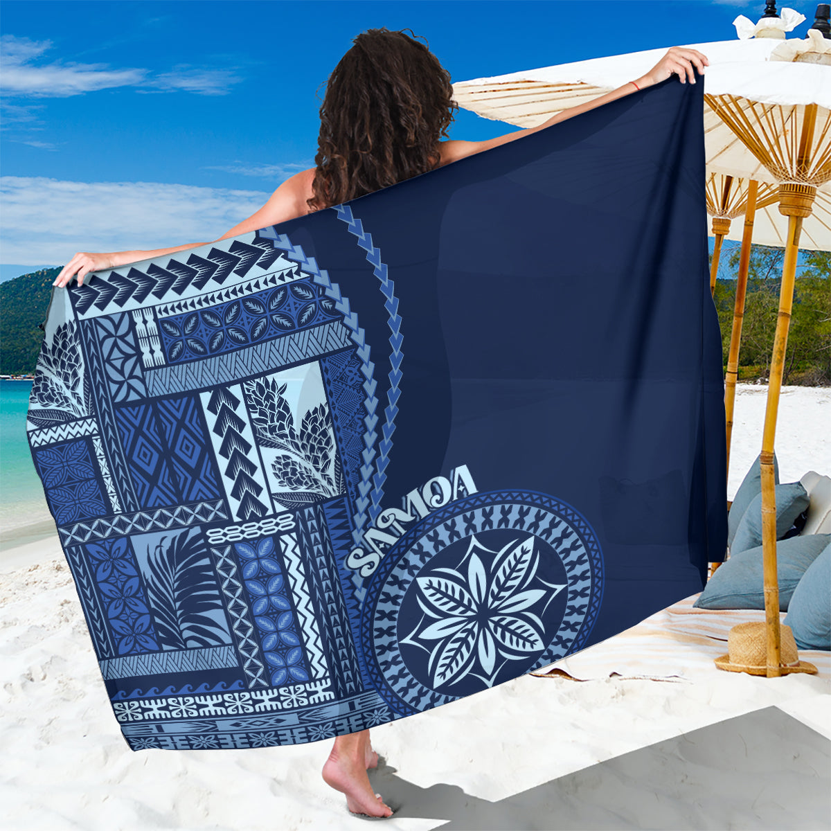 Samoa Siapo Motif Sarong Classic Style - Bue Ver LT7 One Size 44 x 66 inches Blue - Polynesian Pride