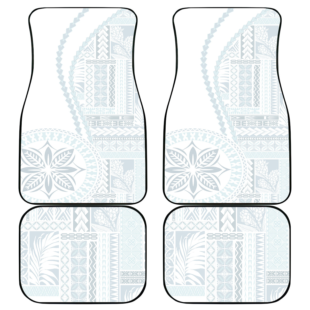 Samoa White Sunday Car Mats Classic Siapo Style LT7 White - Polynesian Pride