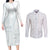 Samoa White Sunday Couples Matching Long Sleeve Bodycon Dress and Long Sleeve Button Shirt Classic Siapo Style LT7 White - Polynesian Pride