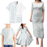 Samoa White Sunday Family Matching Puletasi Dress and Hawaiian Shirt Classic Siapo Style LT7 - Polynesian Pride