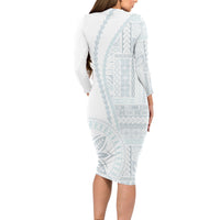 Samoa White Sunday Long Sleeve Bodycon Dress Classic Siapo Style LT7 - Polynesian Pride