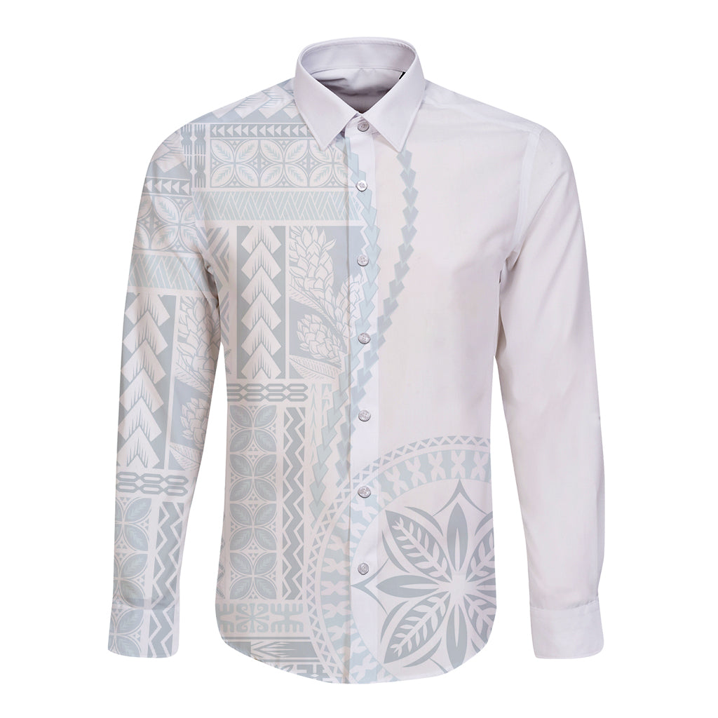 Samoa White Sunday Long Sleeve Button Shirt Classic Siapo Style LT7 Unisex White - Polynesian Pride