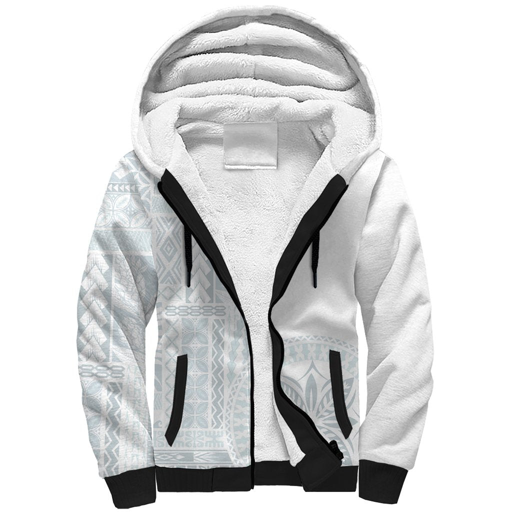 Samoa White Sunday Sherpa Hoodie Classic Siapo Style LT7 Unisex White - Polynesian Pride