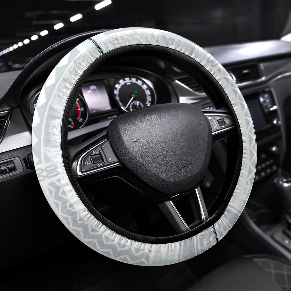 Samoa White Sunday Steering Wheel Cover Classic Siapo Style