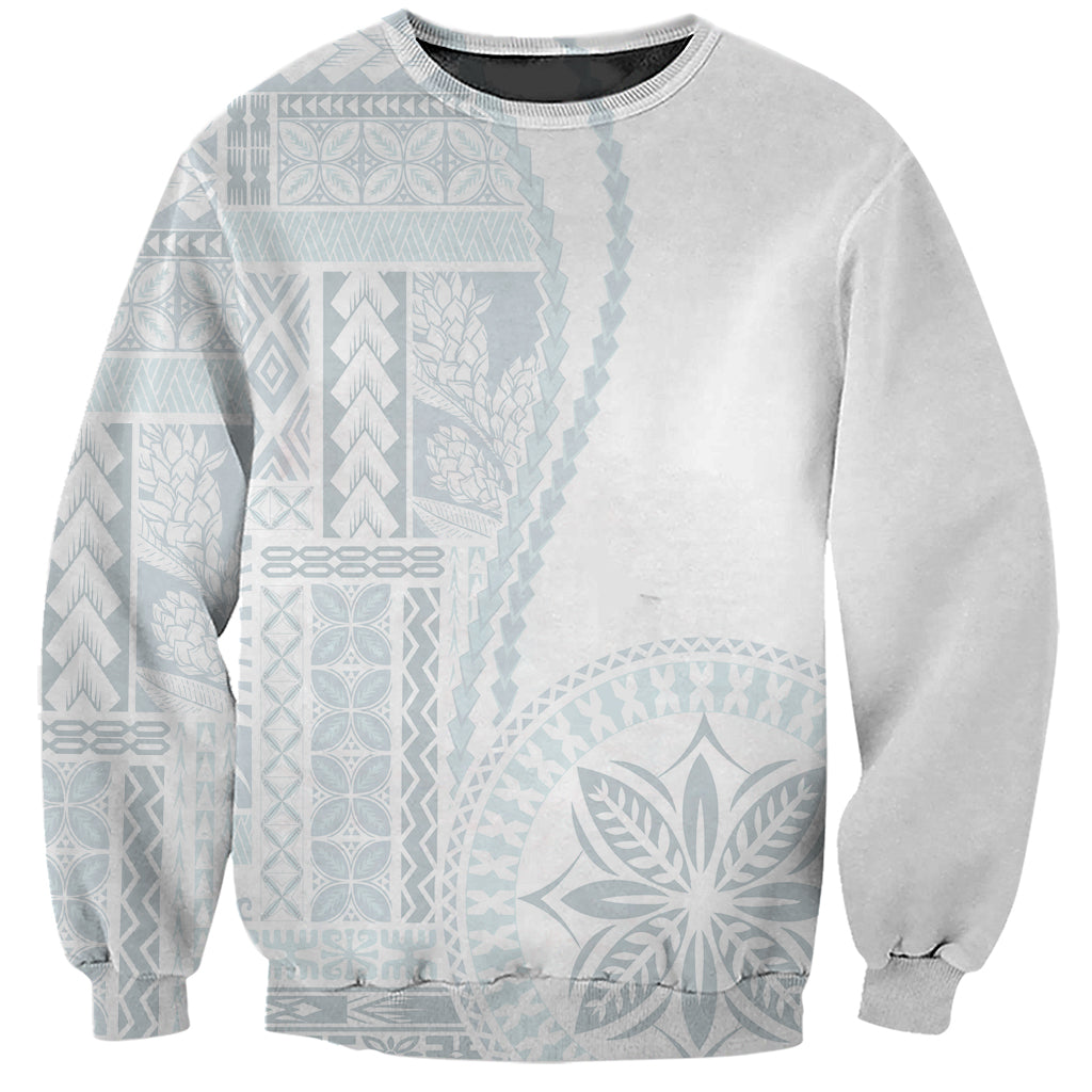 Samoa White Sunday Sweatshirt Classic Siapo Style LT7 Unisex White - Polynesian Pride