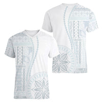 Samoa White Sunday Women V Neck T Shirt Classic Siapo Style LT7 - Polynesian Pride