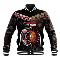Aotearoa and Australia Indigenous Baseball Jacket Stand Together For Te Tiriti LT7 Unisex Black - Polynesian Pride