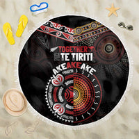 Aotearoa and Australia Indigenous Beach Blanket Stand Together For Te Tiriti LT7 One Size 150cm Black - Polynesian Pride