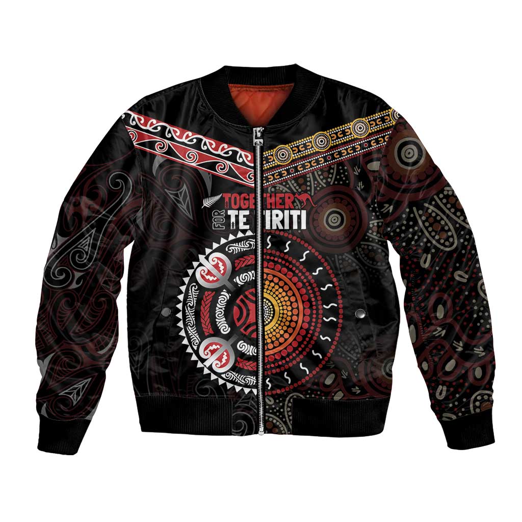 Aotearoa and Australia Indigenous Bomber Jacket Stand Together For Te Tiriti