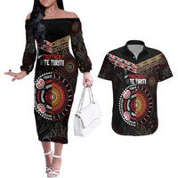 Aotearoa and Australia Indigenous Couples Matching Off The Shoulder Long Sleeve Dress and Hawaiian Shirt Stand Together For Te Tiriti