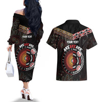 Aotearoa and Australia Indigenous Couples Matching Off The Shoulder Long Sleeve Dress and Hawaiian Shirt Stand Together For Te Tiriti
