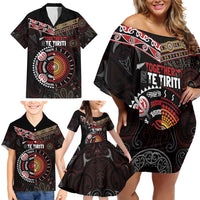 Aotearoa and Australia Indigenous Family Matching Off Shoulder Short Dress and Hawaiian Shirt Stand Together For Te Tiriti