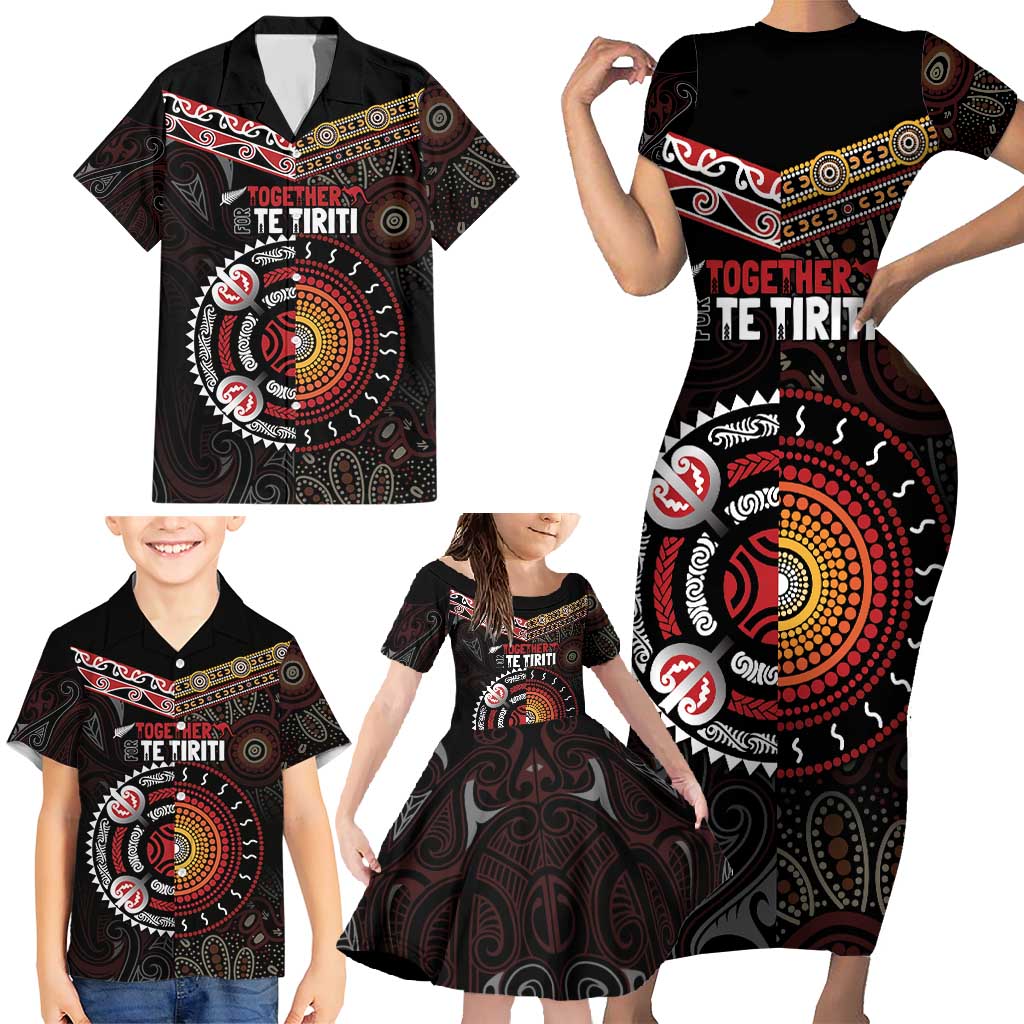 Aotearoa and Australia Indigenous Family Matching Short Sleeve Bodycon Dress and Hawaiian Shirt Stand Together For Te Tiriti