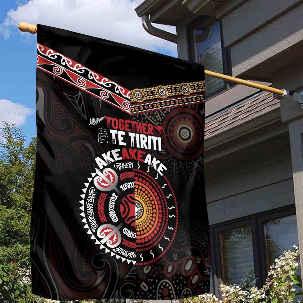 Aotearoa and Australia Indigenous Garden Flag Stand Together For Te Tiriti LT7 - Polynesian Pride