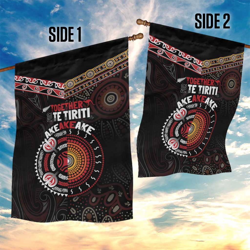 Aotearoa and Australia Indigenous Garden Flag Stand Together For Te Tiriti LT7 - Polynesian Pride
