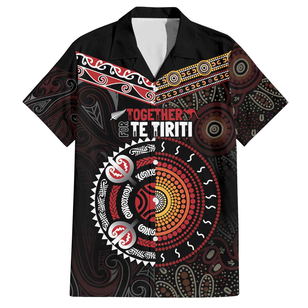 Aotearoa and Australia Indigenous Hawaiian Shirt Stand Together For Te Tiriti LT7 Black - Polynesian Pride