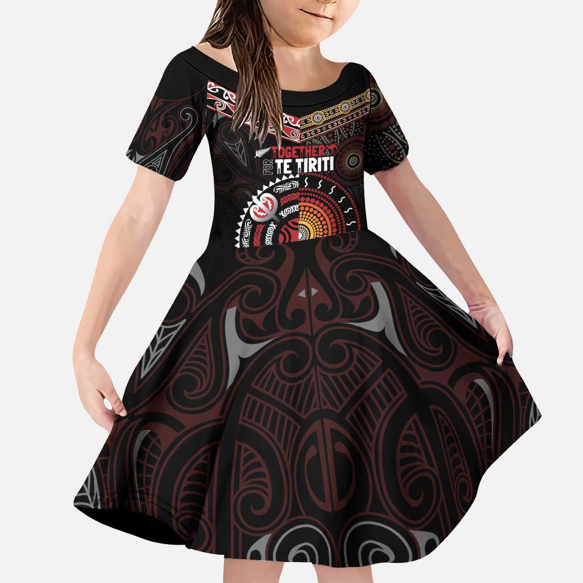 Aotearoa and Australia Indigenous Kid Short Sleeve Dress Stand Together For Te Tiriti