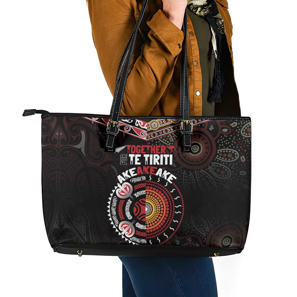 Aotearoa and Australia Indigenous Leather Tote Bag Stand Together For Te Tiriti LT7 - Polynesian Pride