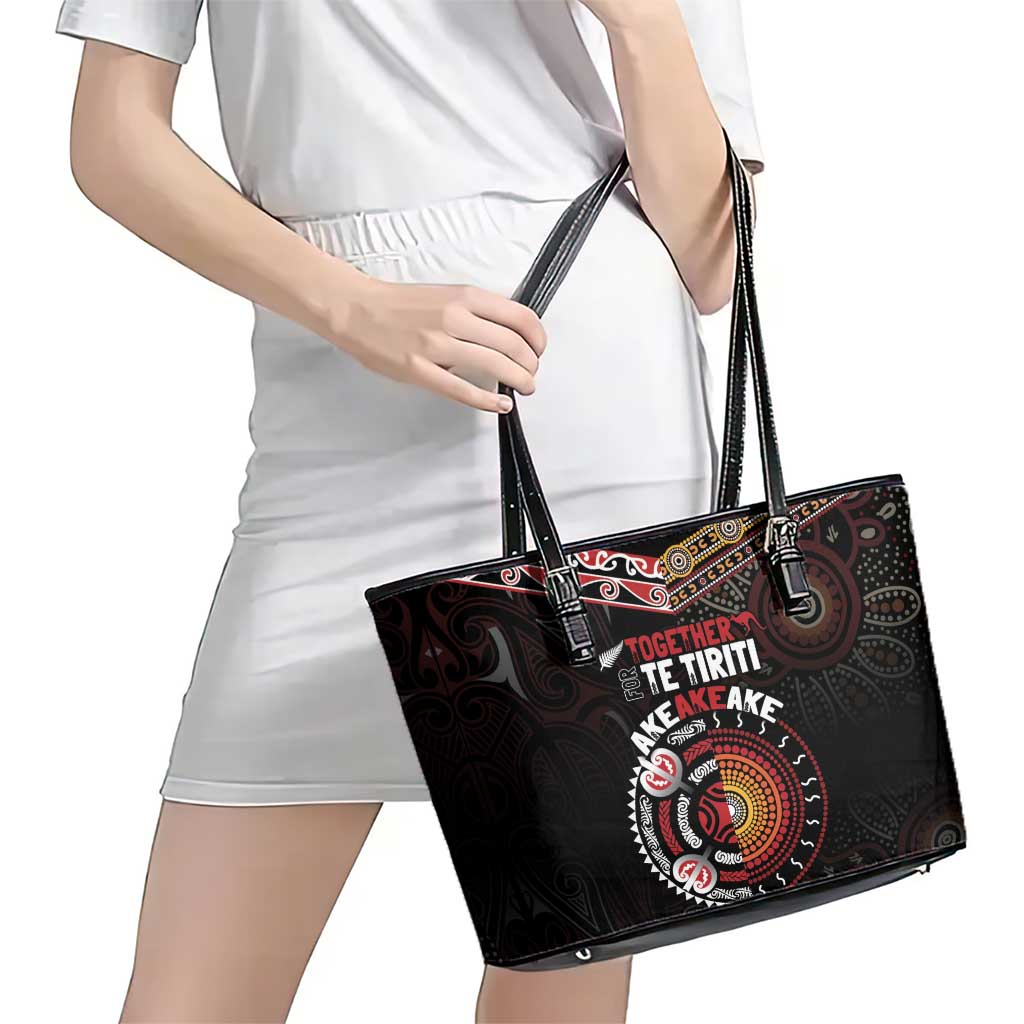 Aotearoa and Australia Indigenous Leather Tote Bag Stand Together For Te Tiriti LT7 - Polynesian Pride